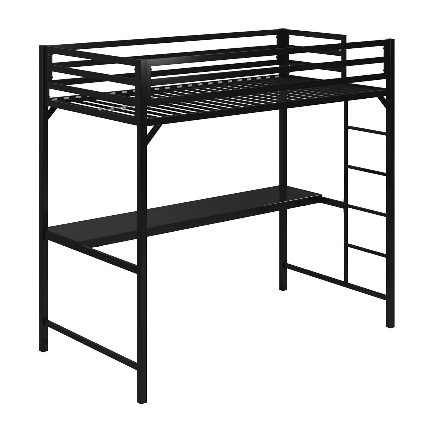 DHP Miles Metal Twin Loft Bed with Desk, White