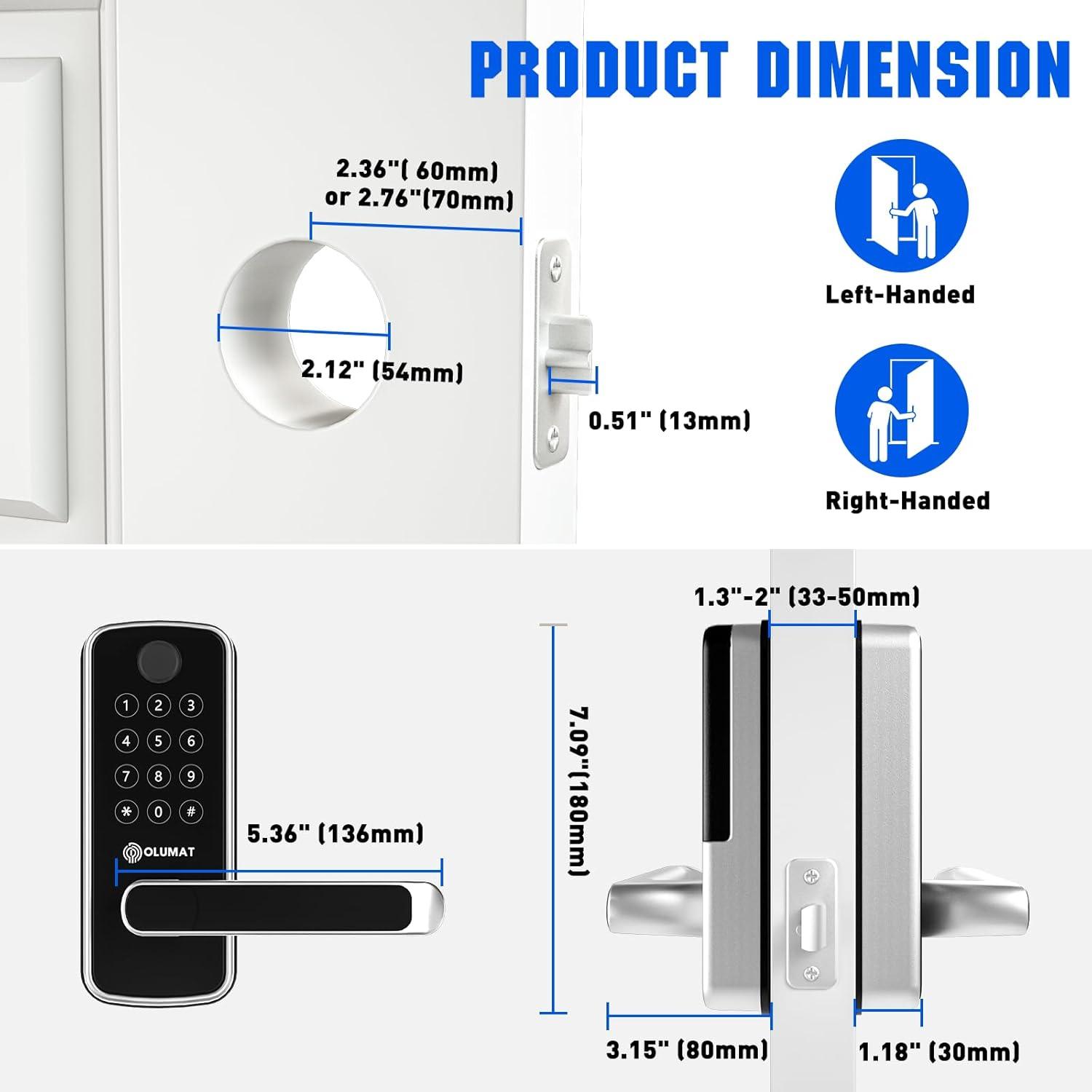 Smart Lock with Handle: Wi-Fi Keyless Entry Door Lock - Smart Locks for Front Door - Biometric Fingerprint Door Lock - Smart Door Lock with Keypad - Garage Door with App Control - Auto Lock