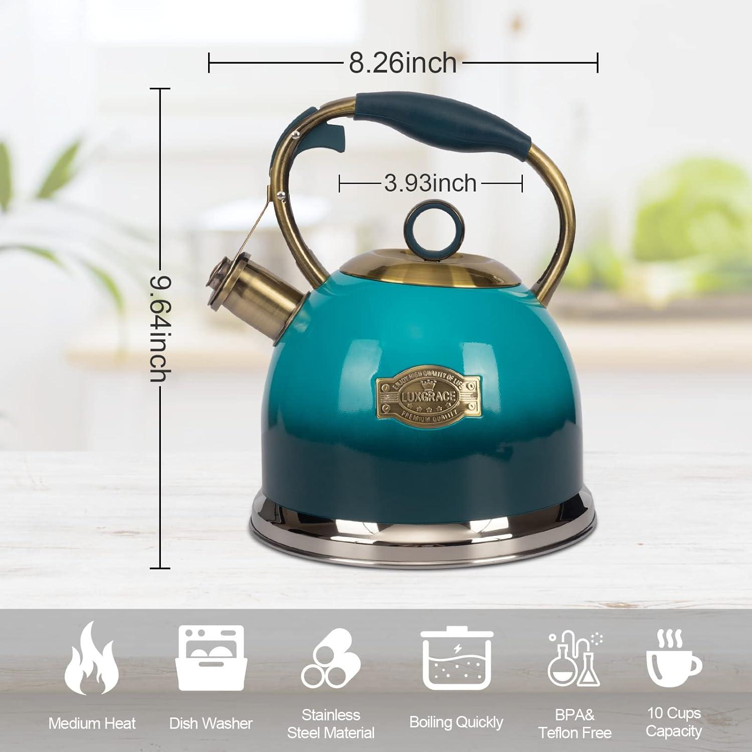 3-Quart Teal Stainless Steel Whistling Tea Kettle