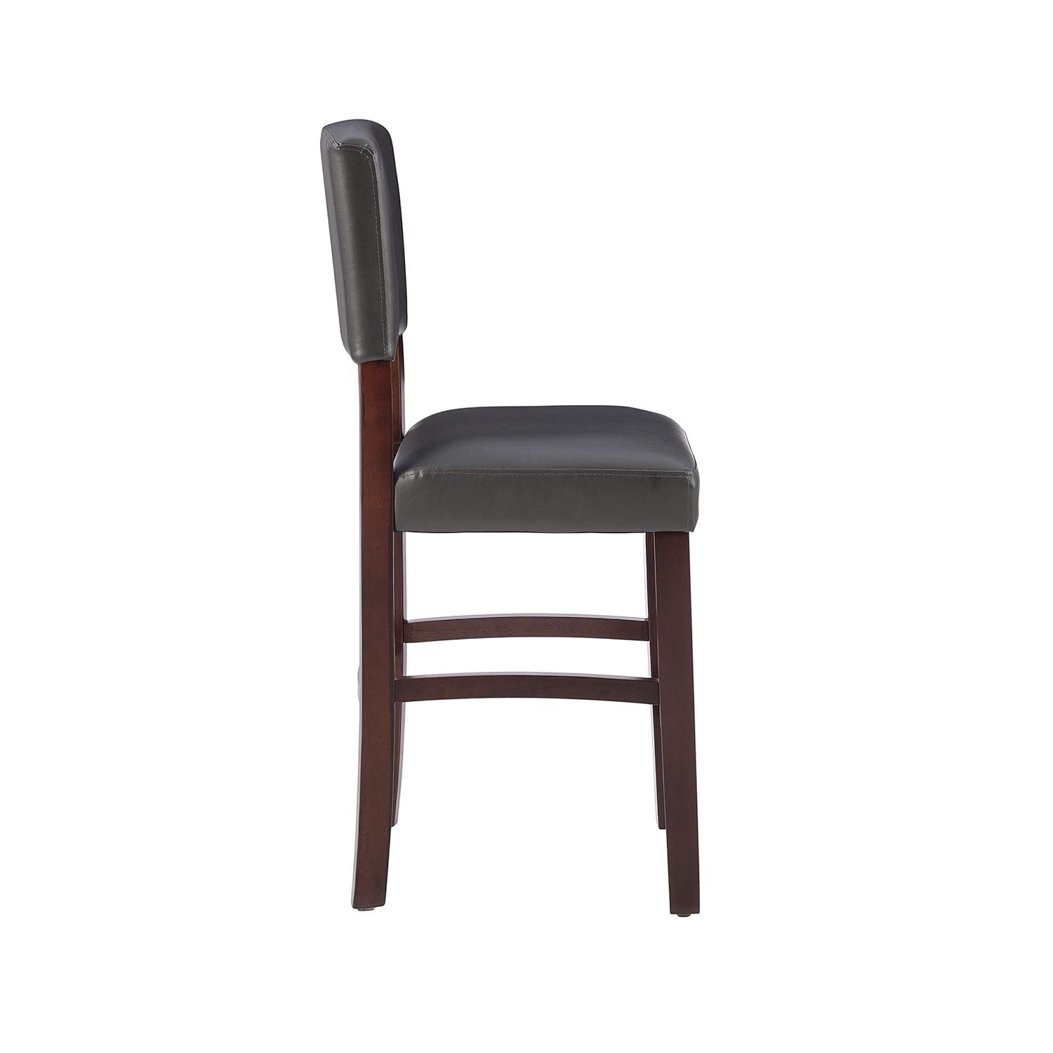 24" Monaco Padded Back Faux Leather Counter Height Barstool Hardwood/Brown - Linon: Espresso Finish, Rubberwood