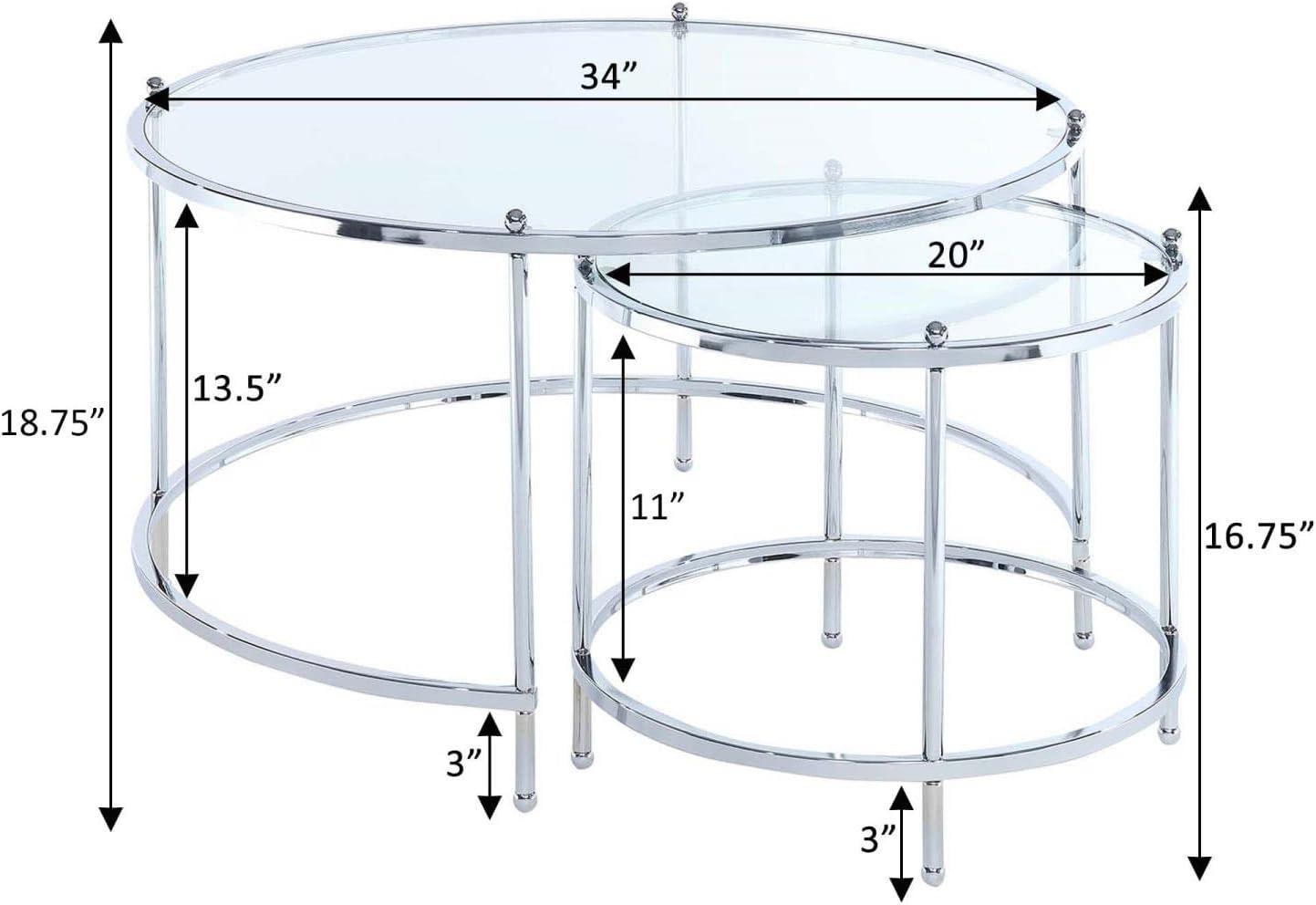 Royal Crest Round Chrome and Glass Nesting Coffee Table Set