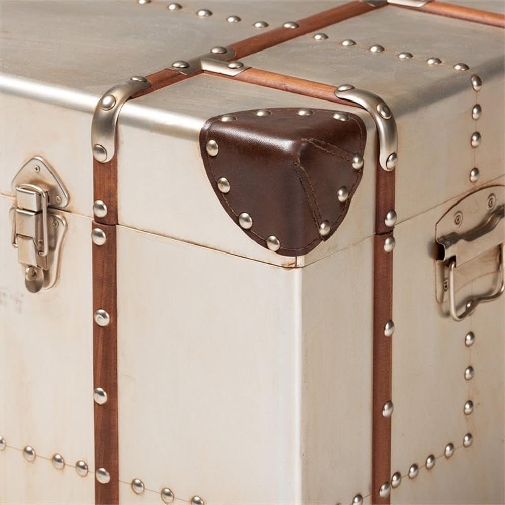 Baxton Studio Bechet French Industrial Silver Metal Storage Trunk