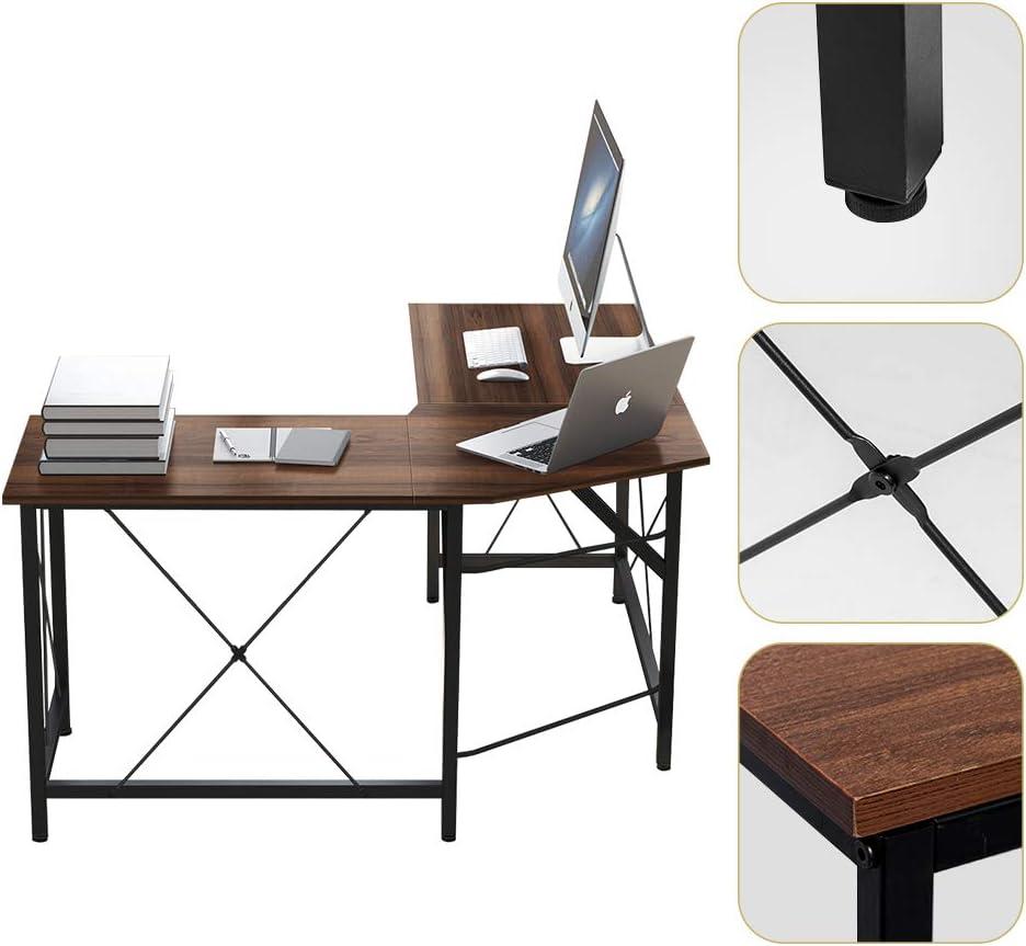 Dark Brown L-Shaped Corner Gaming Desk with Metal Frame