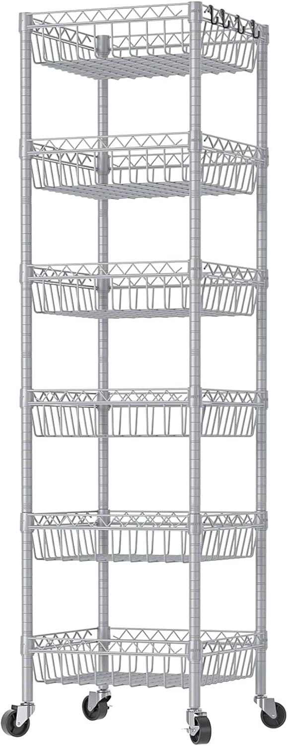 Adjustable Gray 6-Tier Wire Corner Shelving Unit