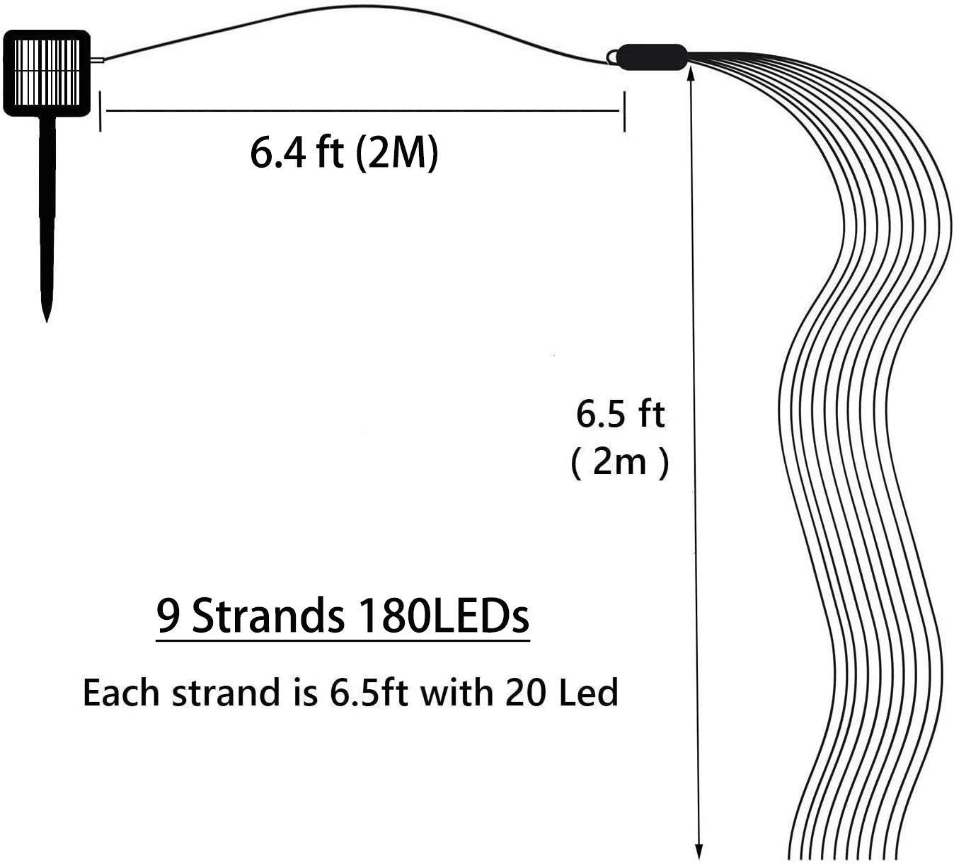 Soltuus, Luces de Hadas de 180 Ledes con Energía Solar, Regadera de Múltiples Hebras, Luces de Hadas de Cascada Impermeables, Luces de Racimo de Luciérnagas Blancas Cálidas