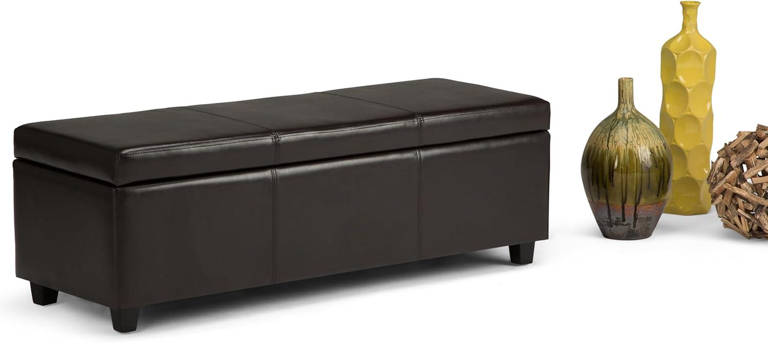 Simpli Home Avalon Storage Ottoman Bench In Tanners Brown Vegan Faux Leather