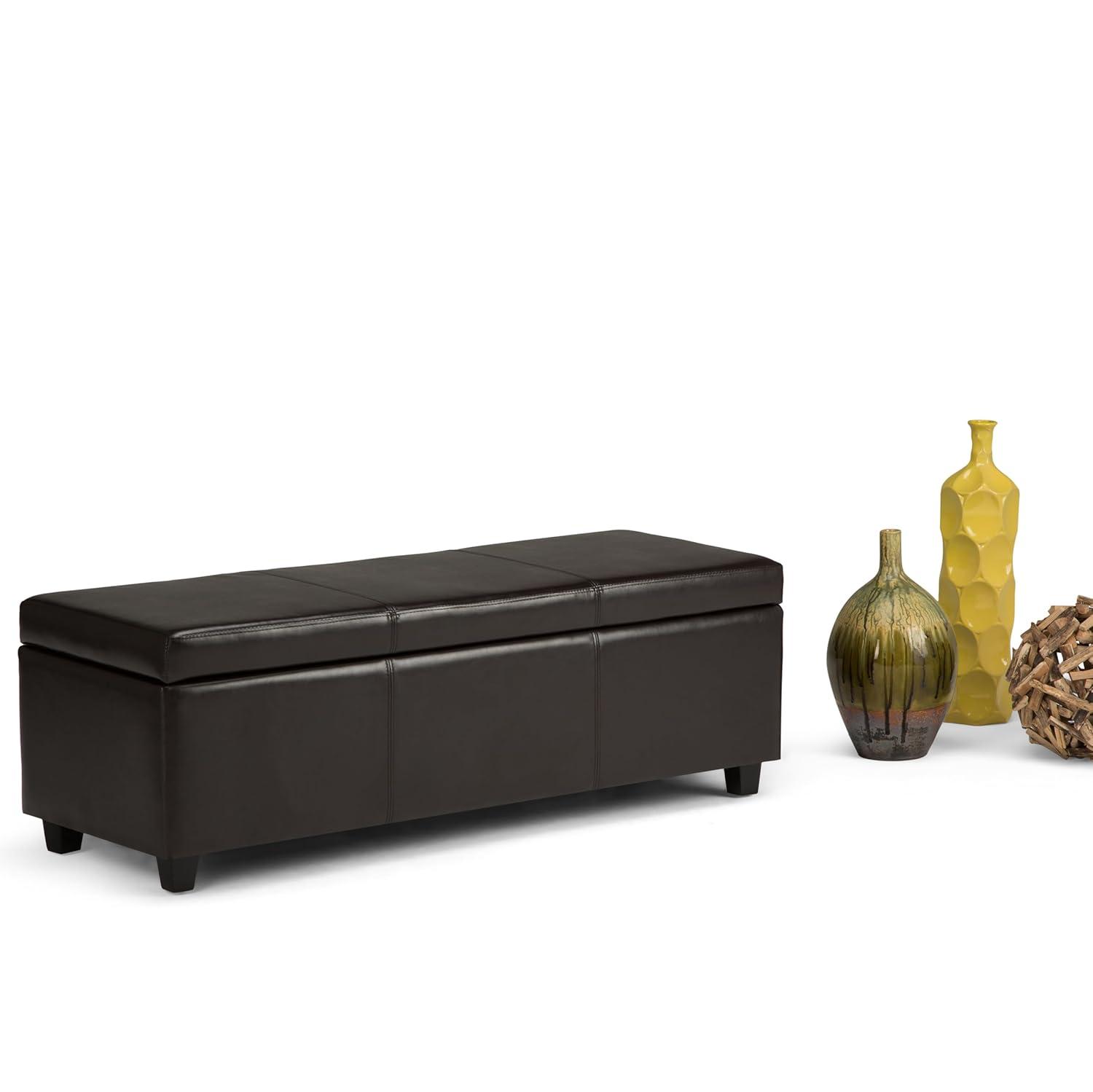 Simpli Home Avalon Faux Leather Storage Bench in Tanners Brown
