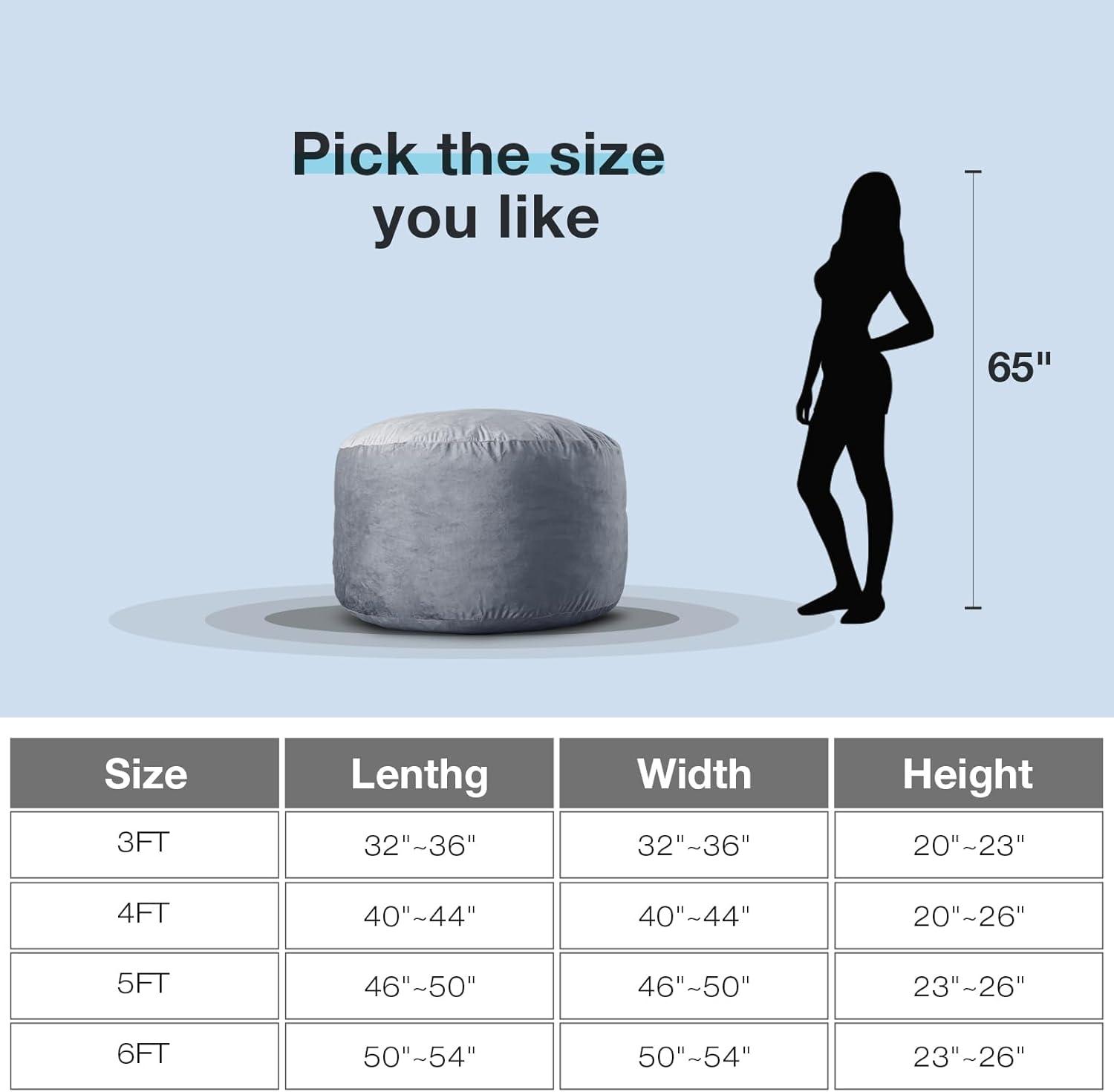 Large Bean Bag Chair for Adults/Kids with Filling, 4 ft Memory Foam Bean Bag Chairs with Filler Included, Ultra Soft Dutch Velvet Fabric, Bean Bag for Living Room - 4 Foot,Black