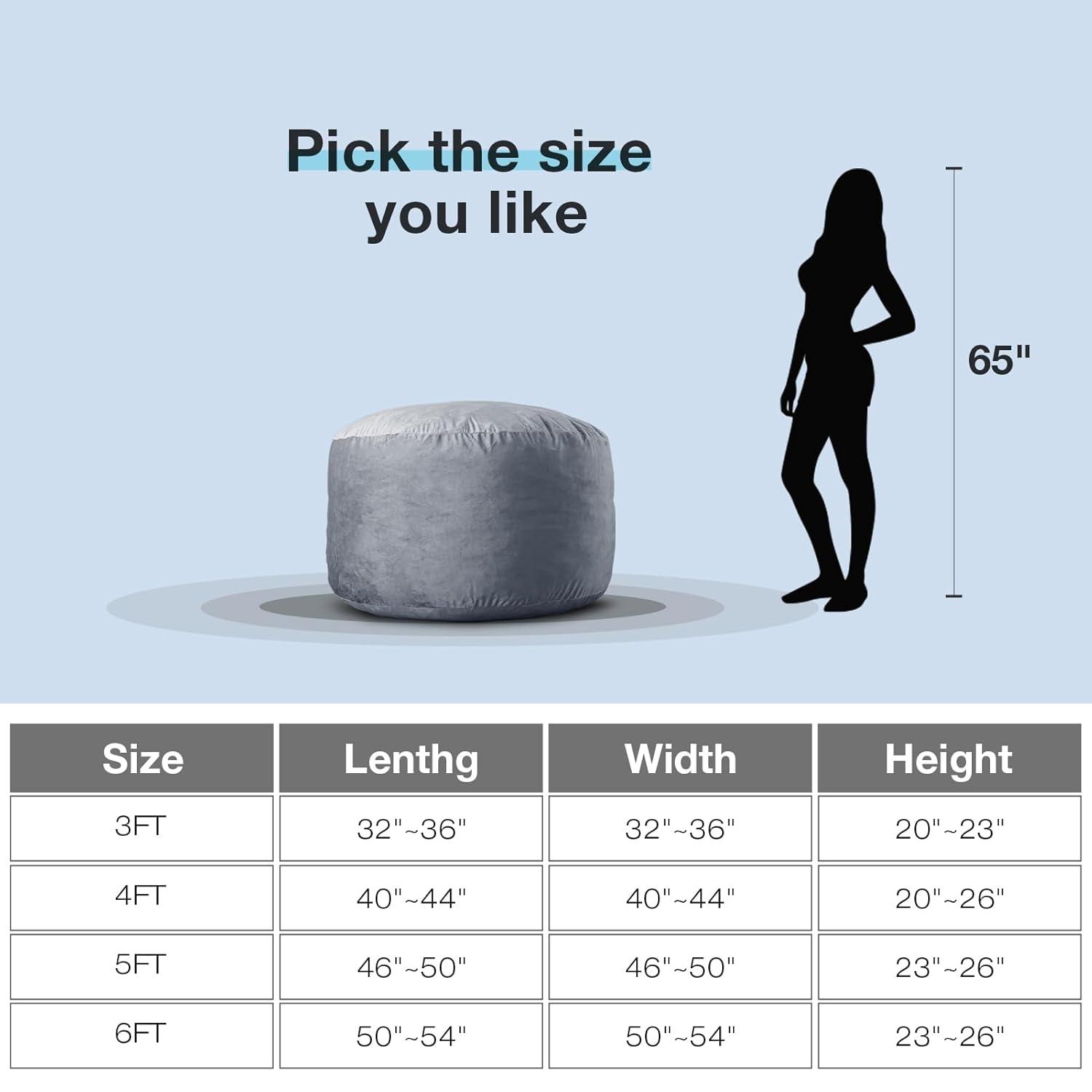 Large Bean Bag Chair for Adults/Kids with Filling, 4 ft Memory Foam Bean Bag Chairs with Filler Included, Ultra Soft Dutch Velvet Fabric, Bean Bag for Living Room - 4 Foot,Black