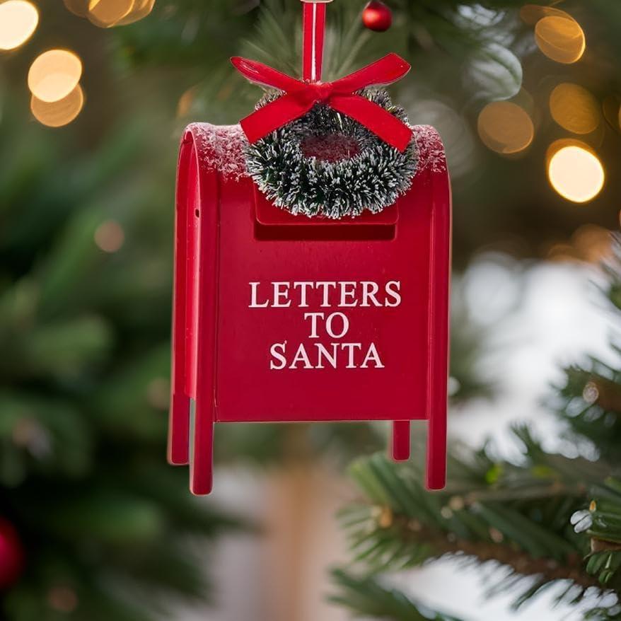 Red Metal Letters to Santa Mailbox Ornament Set