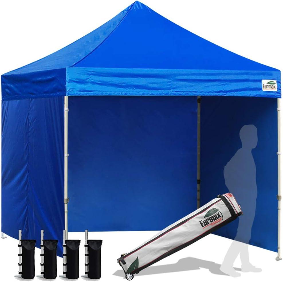 Eurmax USA 8'x8' Pop-up Canopy Tent Commercial Instant Canopies with 4 Removable Zipper End Side Walls and Roller Bag, Bonus 4 SandBags(Blue)