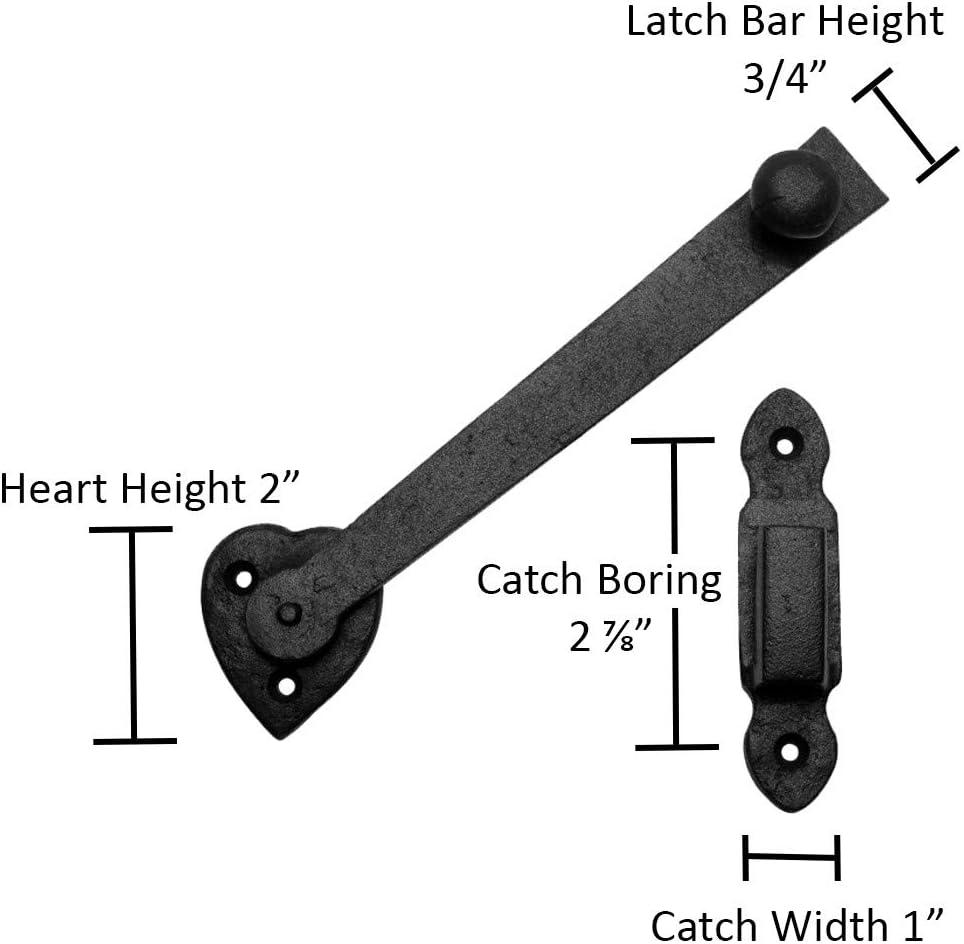 Black Wrought Iron Gate Latch with Heart Shape Backplate