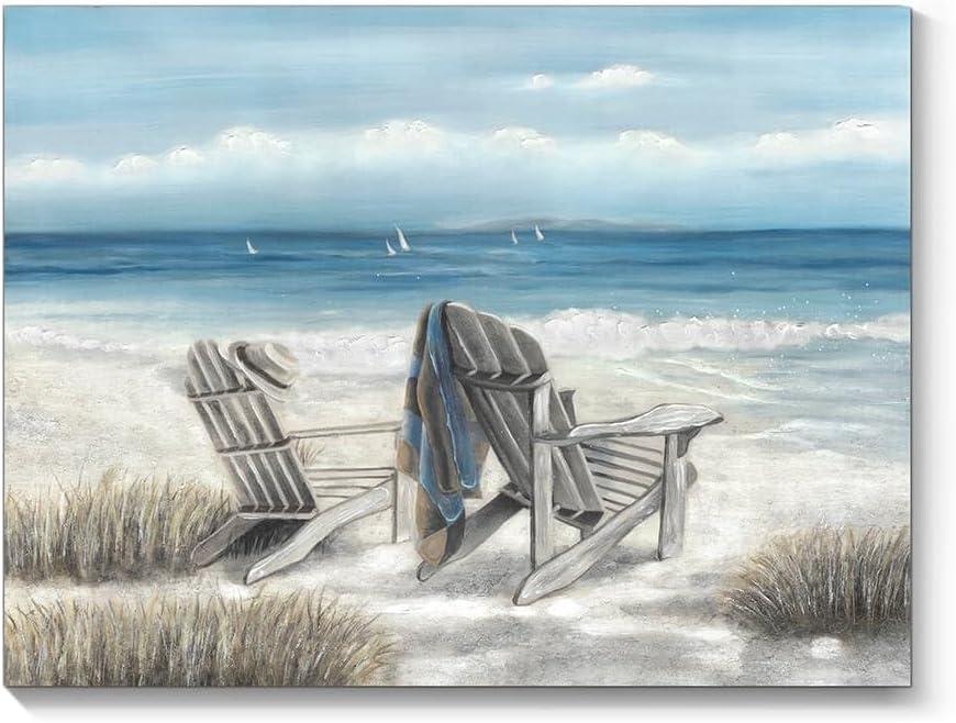 Coastal Abstract Seascape Canvas with Beach Chairs, 24" x 18"