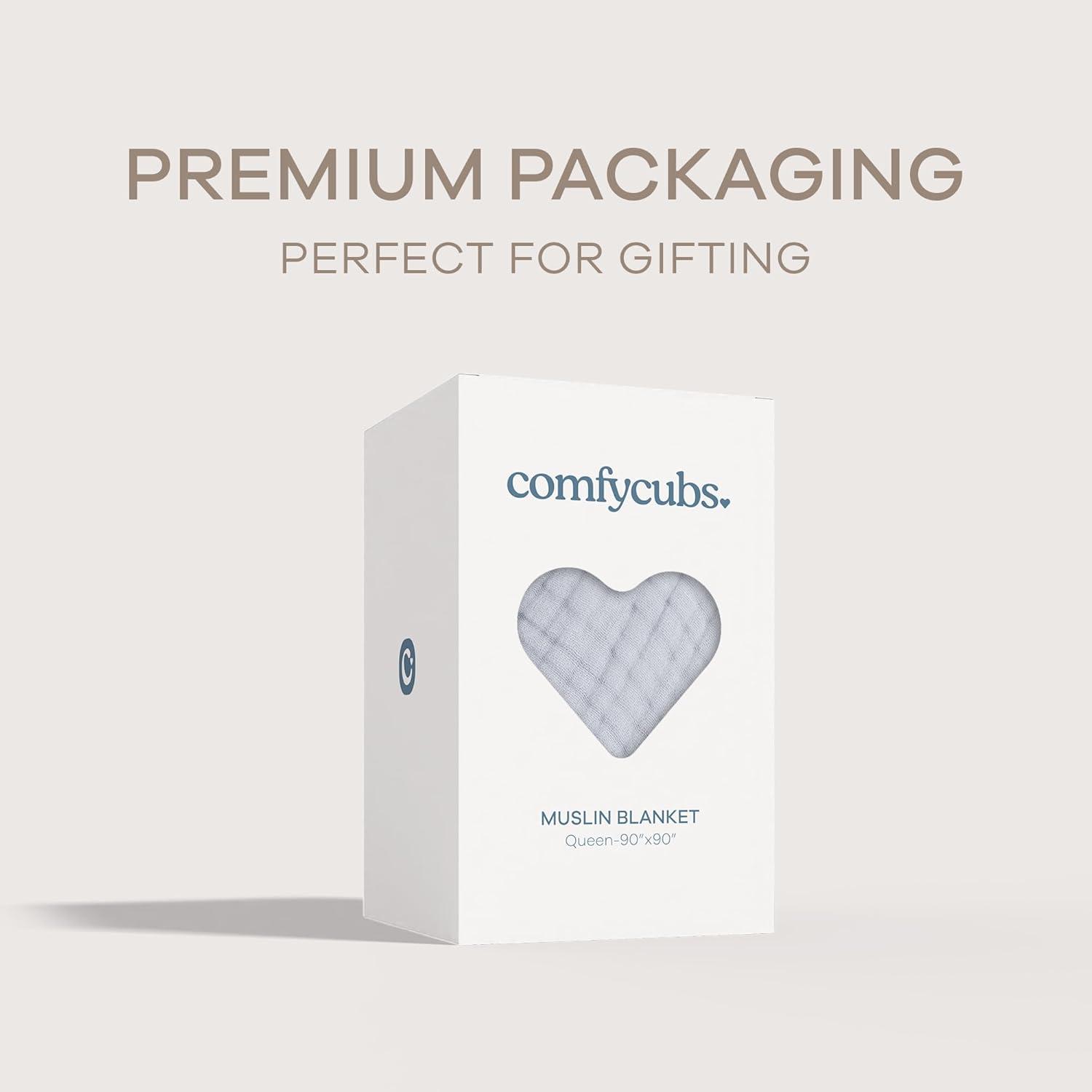 Muslin Blanket for Adults, Extra Large Queen 90" x 90" By Comfy Cubs - Pacific Blue