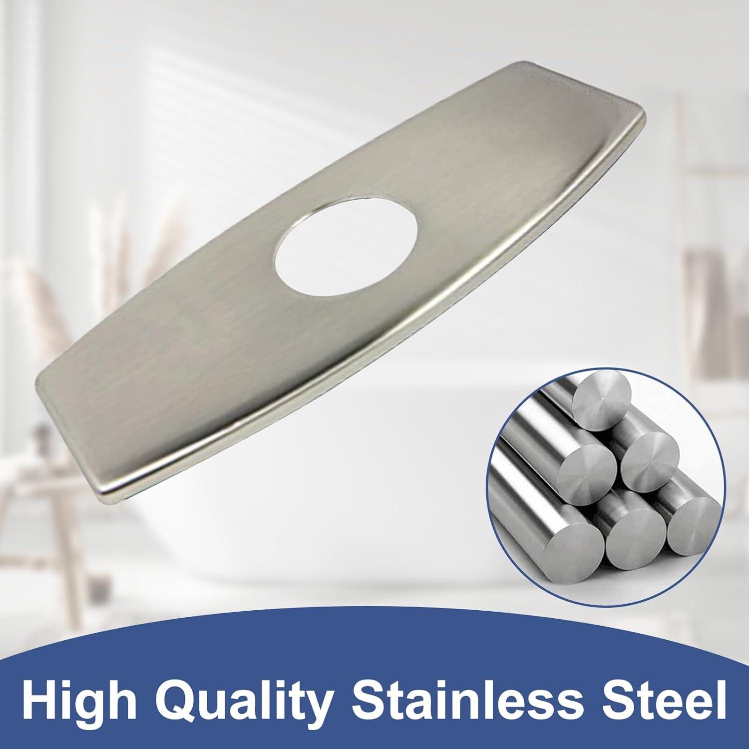 BWE 6.3 Inch Sink Hole Cover Bathroom Vessel Vanity Sink Faucet Rectangle Cover Deck Plate for 1 Or 3 Hole Escutcheon Brushed Nickel