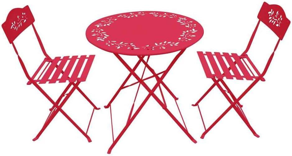 Red Elegance 3-Piece Metal Bistro Set with Intricate Leaf Design