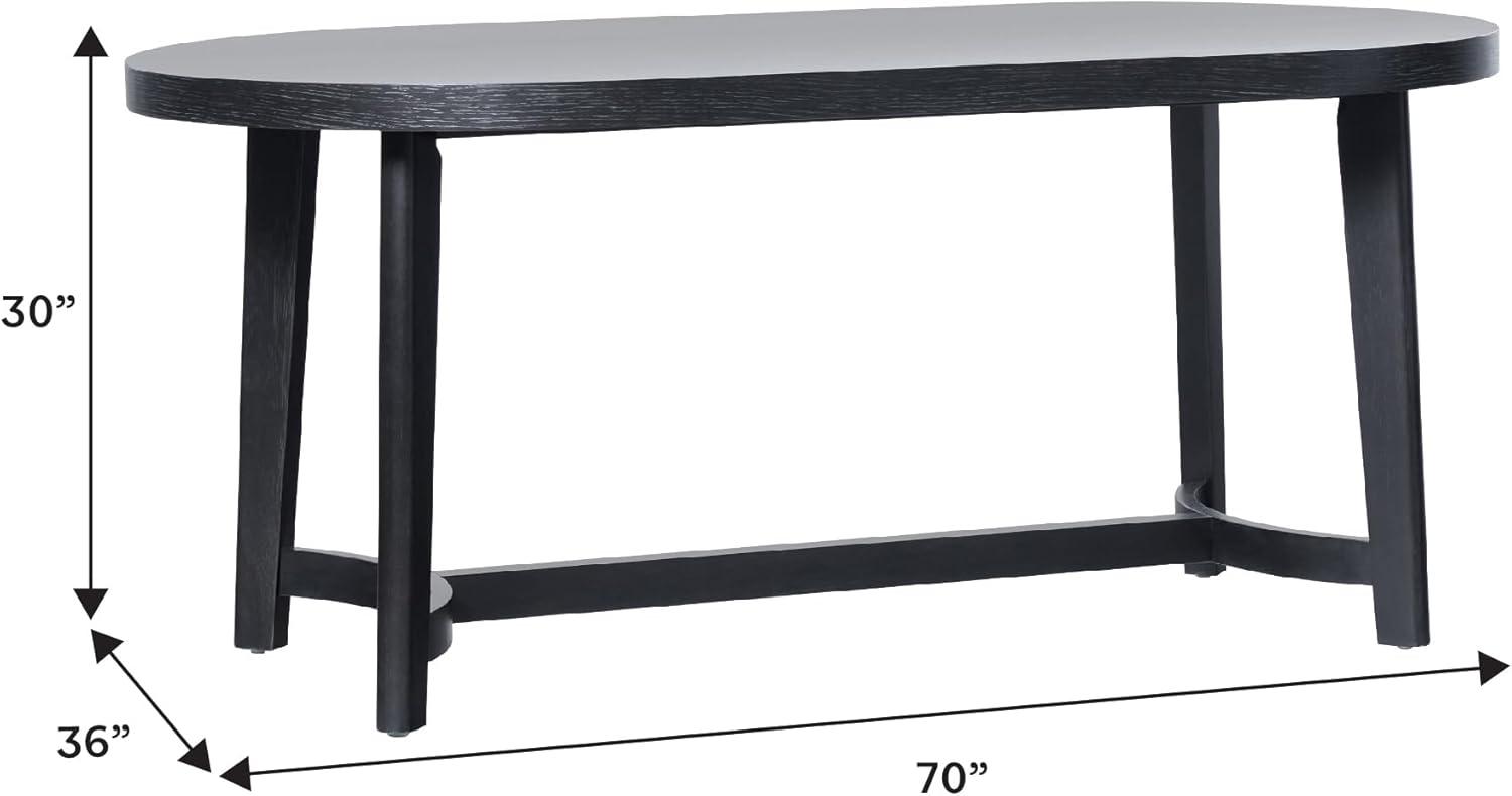 Walker Edison Modern Farmhouse Rustic Solid Oak Wood Oval Dining Table for 6 - Black Oak