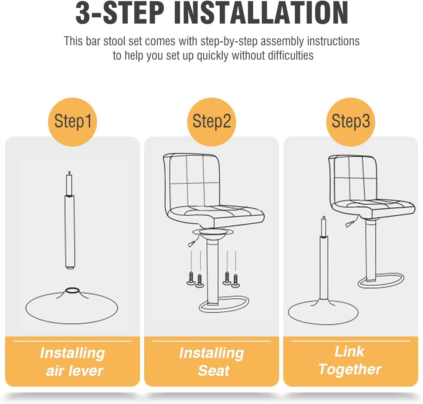 FDW Bar Stool with Swivel & Adjustable Height, Black, Set of 2