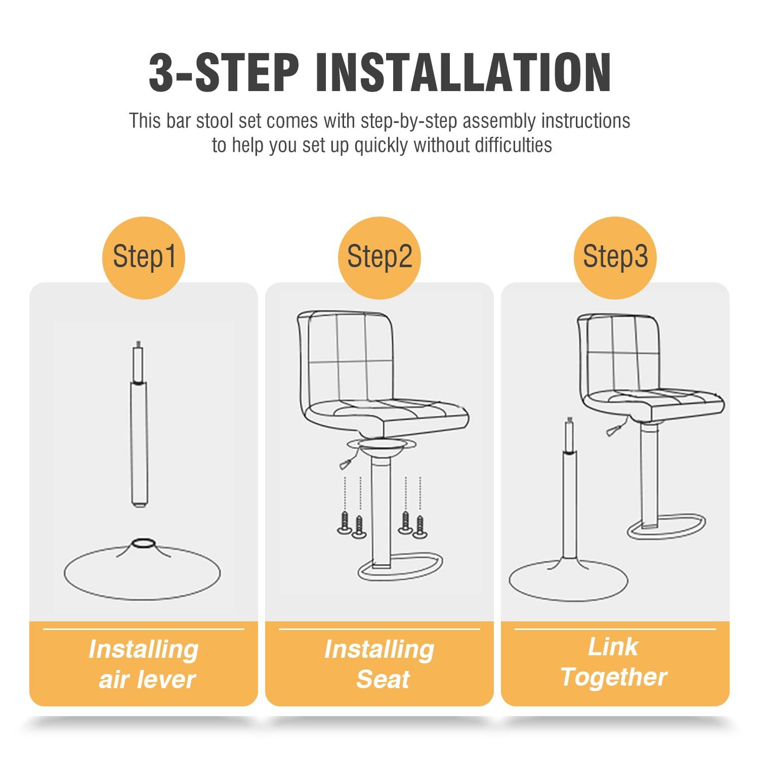 FDW Bar Stool with Swivel & Adjustable Height, Black, Set of 2