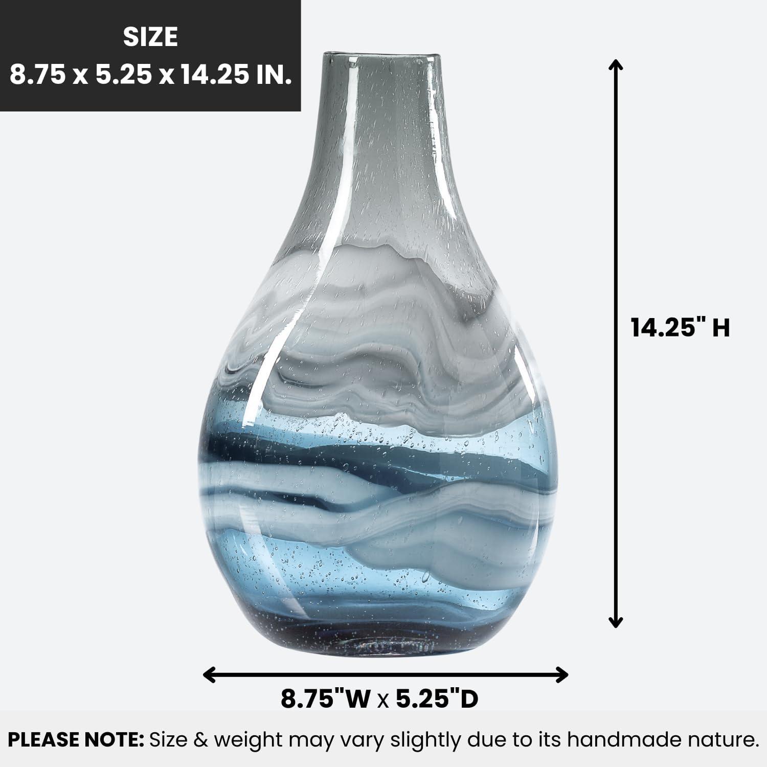 Torre & Tagus Andrea Swirl Glass Tall Bulb Vase - Blue, 14.25"