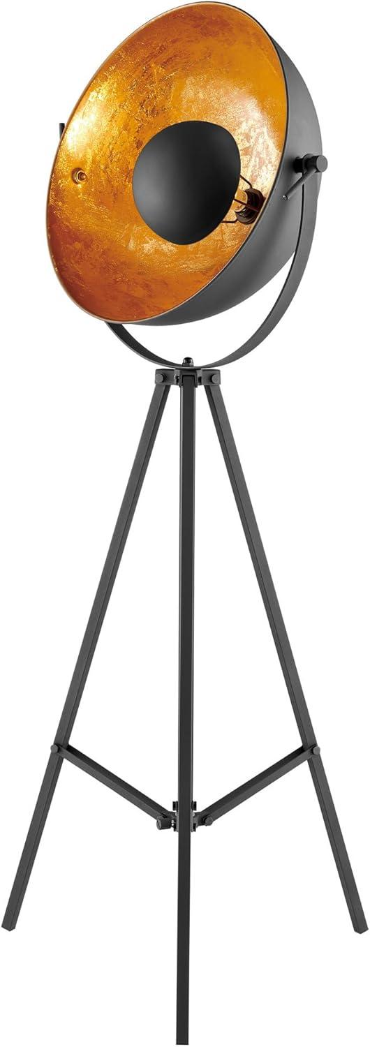 Adjustable Black and Gold Tripod Floor Lamp with Dome Shade