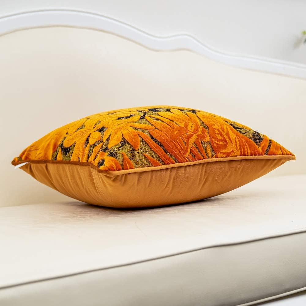 Orange Embroidered Velvet Modern Euro Pillow Cover 18"