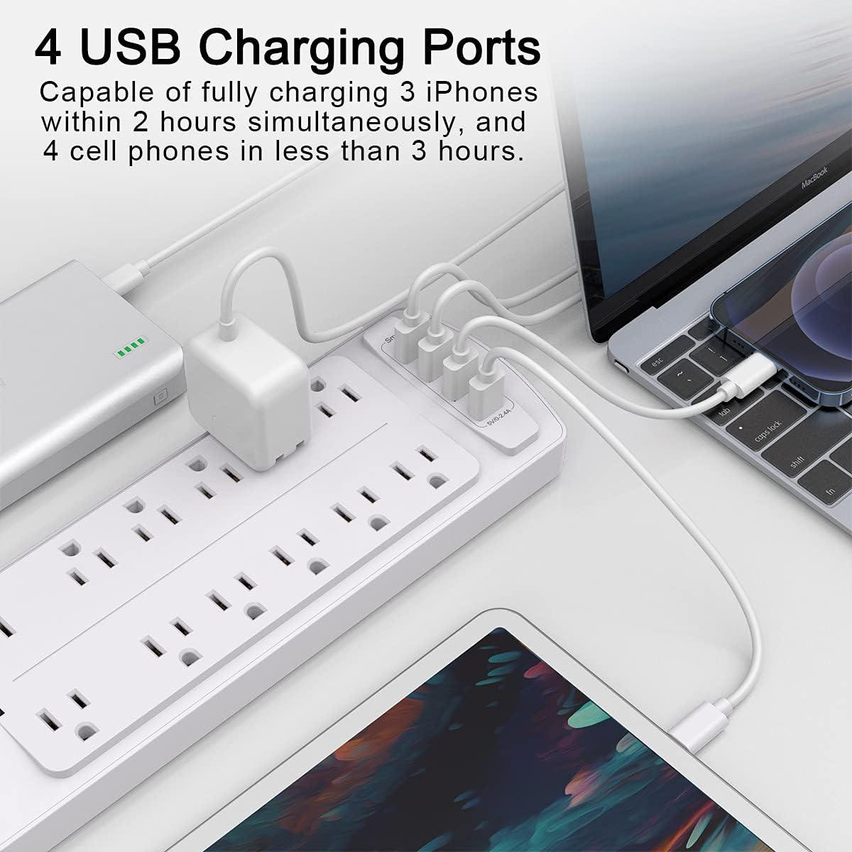 Power Strip, Nuetsa Surge Protector with 12 Outlets and 4 USB Ports, 6 Feet Flat Plug Extension Cord (1875W/15A) for for Home, Office, Dorm Essentials, 2700 Joules, ETL Listed (Black)