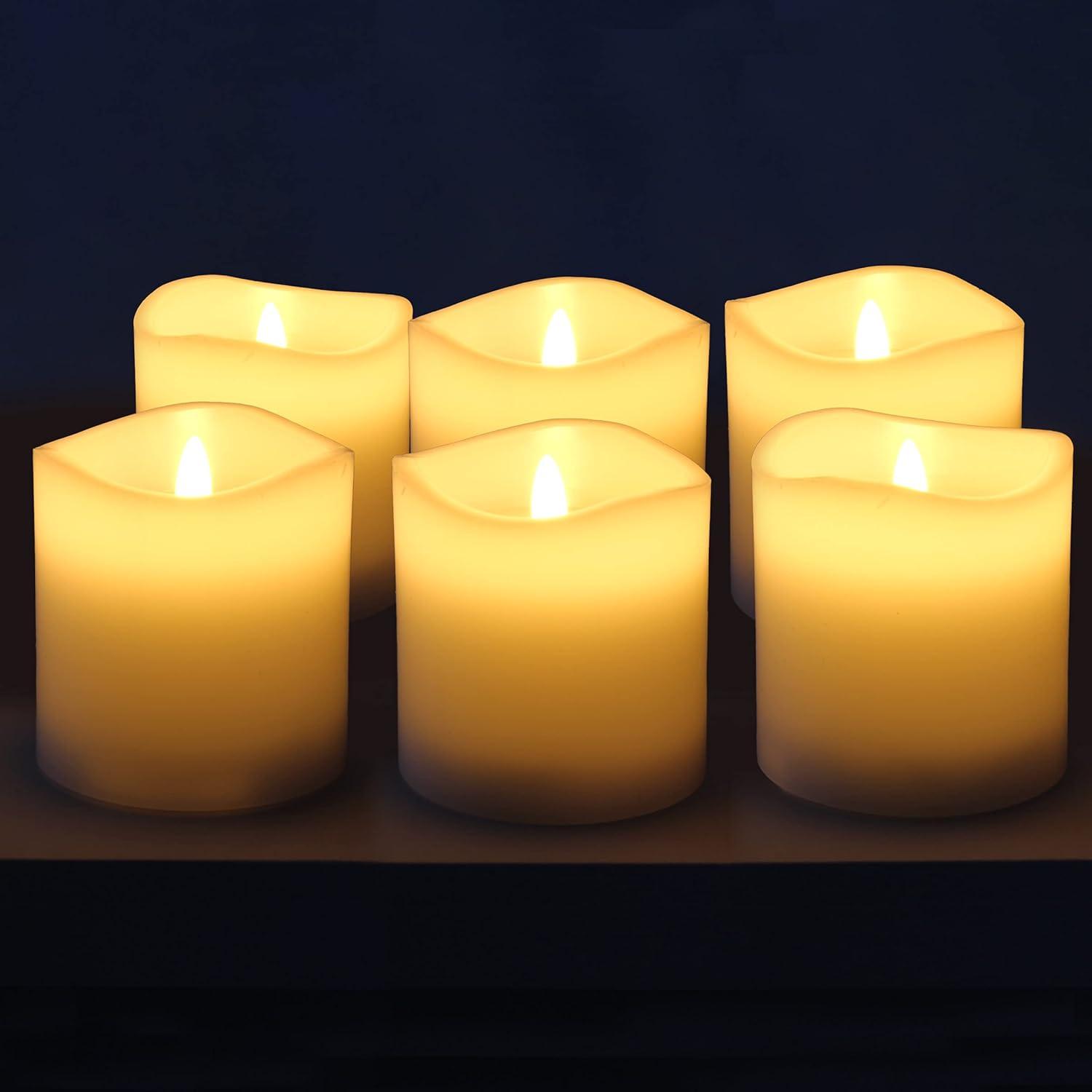 Ivory Wax Flameless LED Pillar Candles with Remote, Set of 6