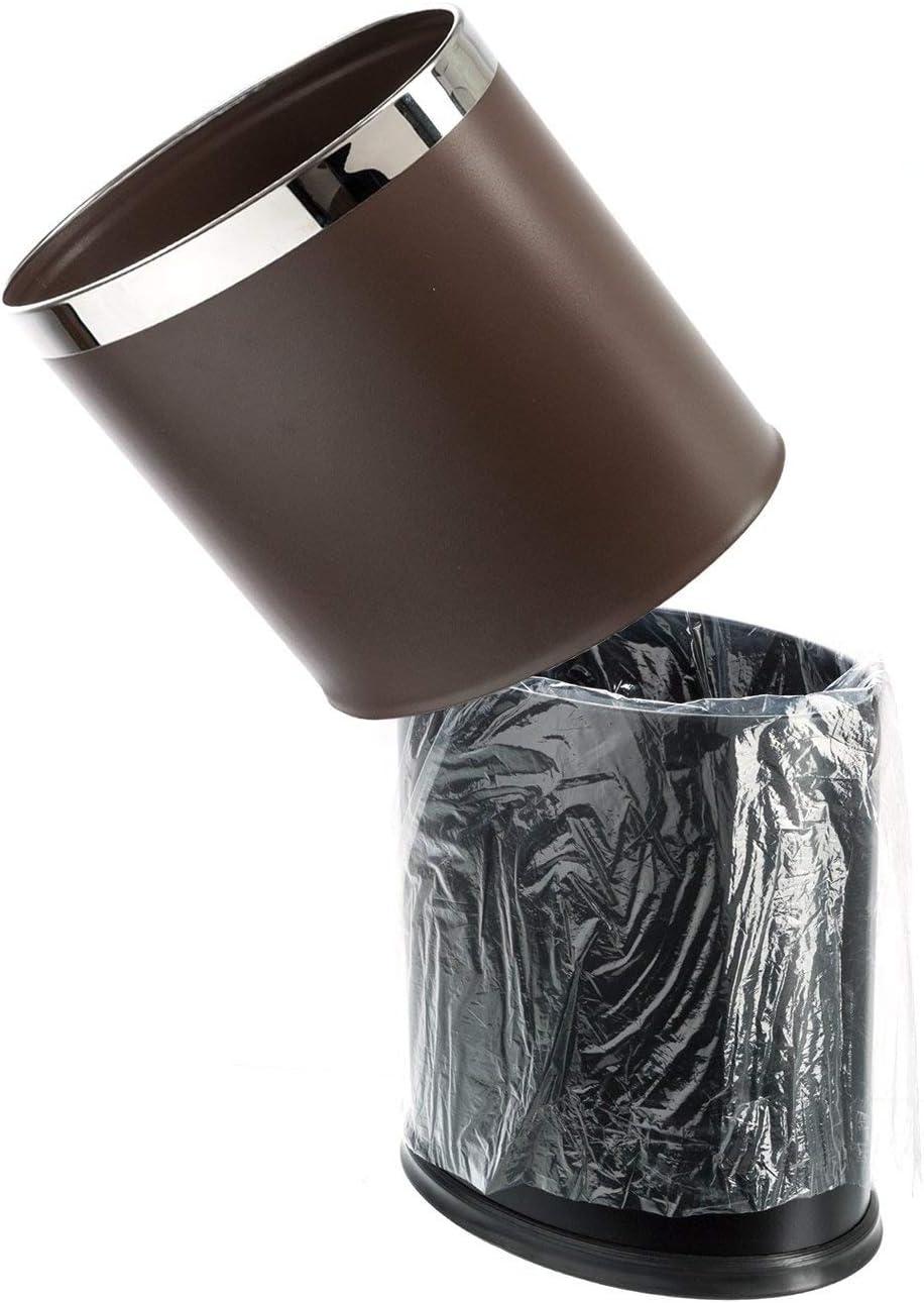 'Invisi-Overlap' Metal Trash Can, Open Top Small Office Wastebasket, Oval Shape (Black)