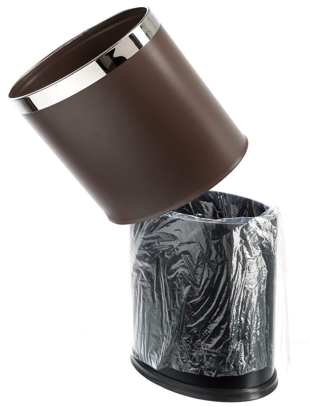 'Invisi-Overlap' Metal Trash Can, Open Top Small Office Wastebasket, Oval Shape (Black)