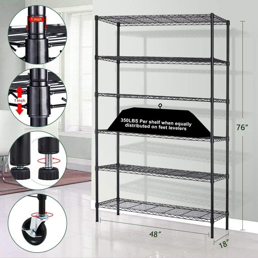 6-Tier Storage Shelves NSF Certified Wire Shelving Unit on Wheels Heavy Duty Metal Shelves Adjustable Steel Shelving 2100Lbs Capacity for Closet Pantry Basement- (18"x48"x82", Black)