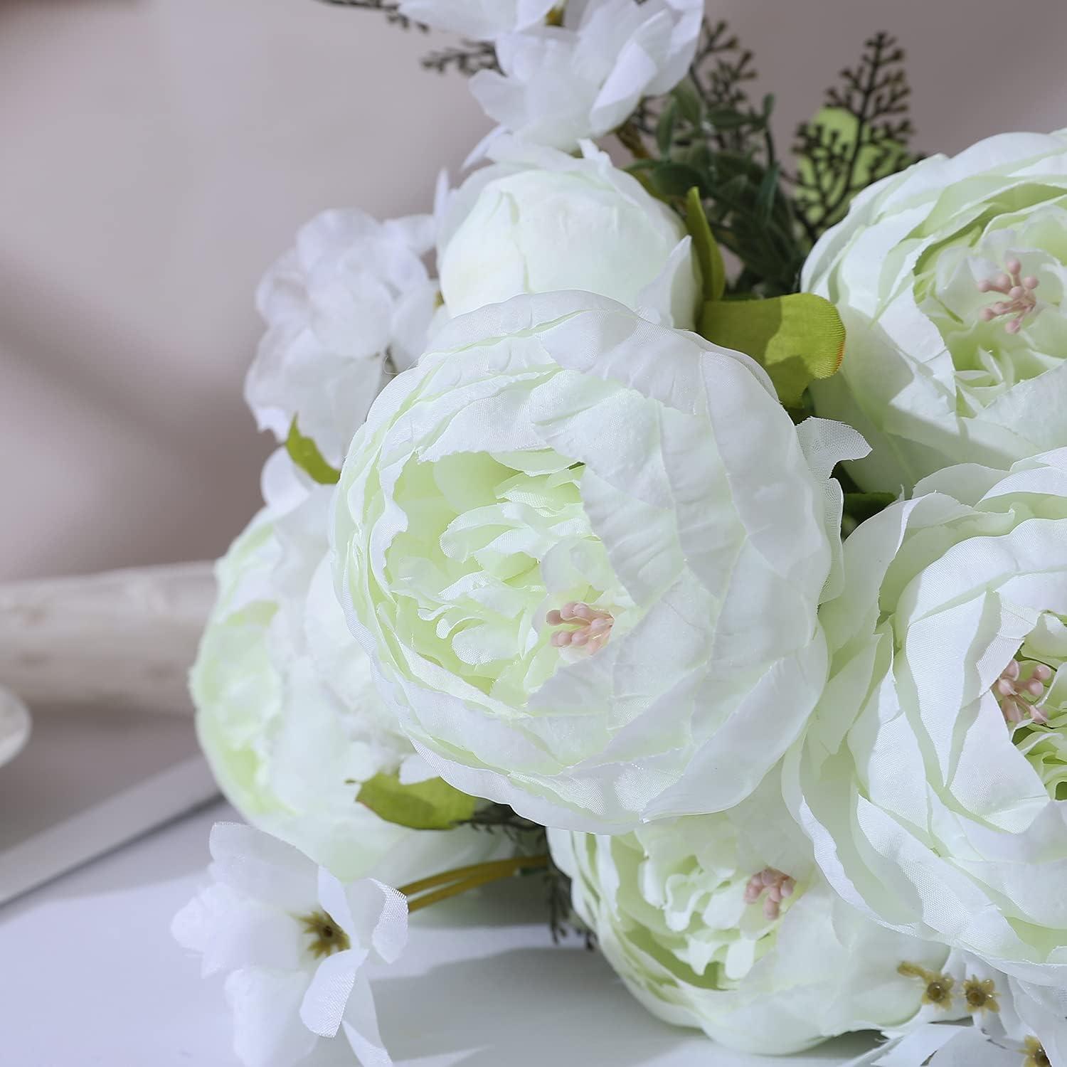 Springs Flowers Artificial Silk Peony Bouquets Wedding Home Decoration,Pack of 1 (Spring White)