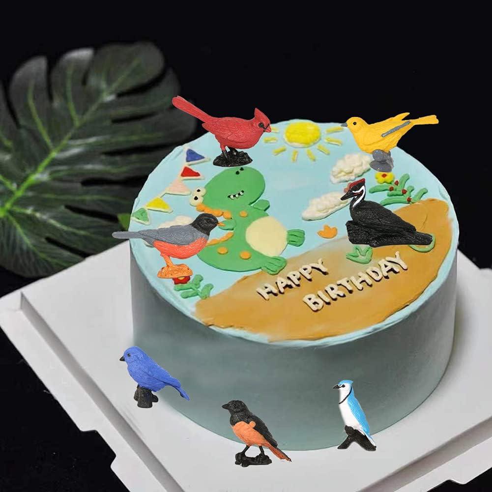 7pcs Mini Bird Figurines - Miniature Birds Animal Figure Oriole Robin Cardinal Cake Topper & Decoration for Kids Birthday & Baby Shower Party Supplies