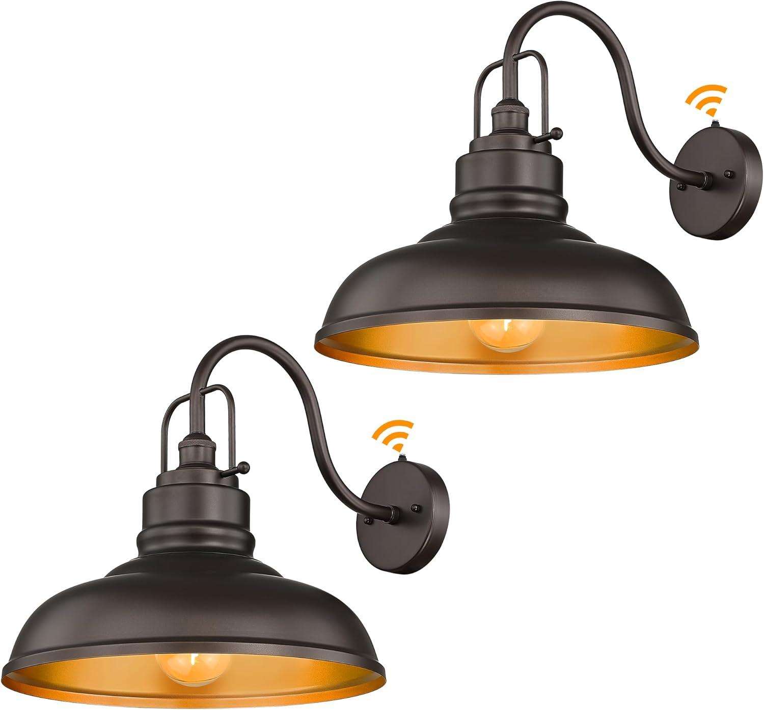 VIANIS Dusk to Dawn Barn Lights, 2 Pack Brown Gooseneck Outdoor Light Fixture, Farmhouse Outdoor Wall Lights for House, Porch, Entryway, Garage