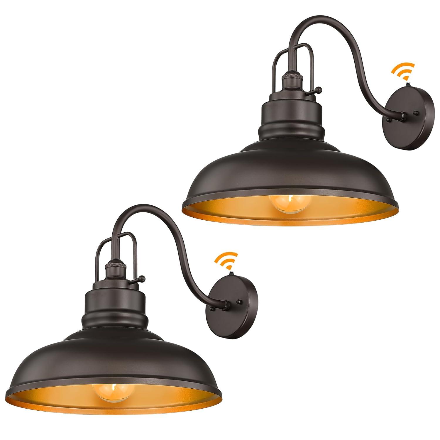 VIANIS Dusk to Dawn Barn Lights, 2 Pack Brown Gooseneck Outdoor Light Fixture, Farmhouse Outdoor Wall Lights for House, Porch, Entryway, Garage