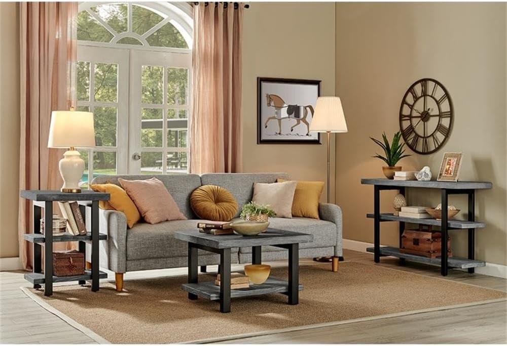 27" Pomona Metal and Reclaimed Wood Square Coffee Table Slate Gray - Alaterre Furniture