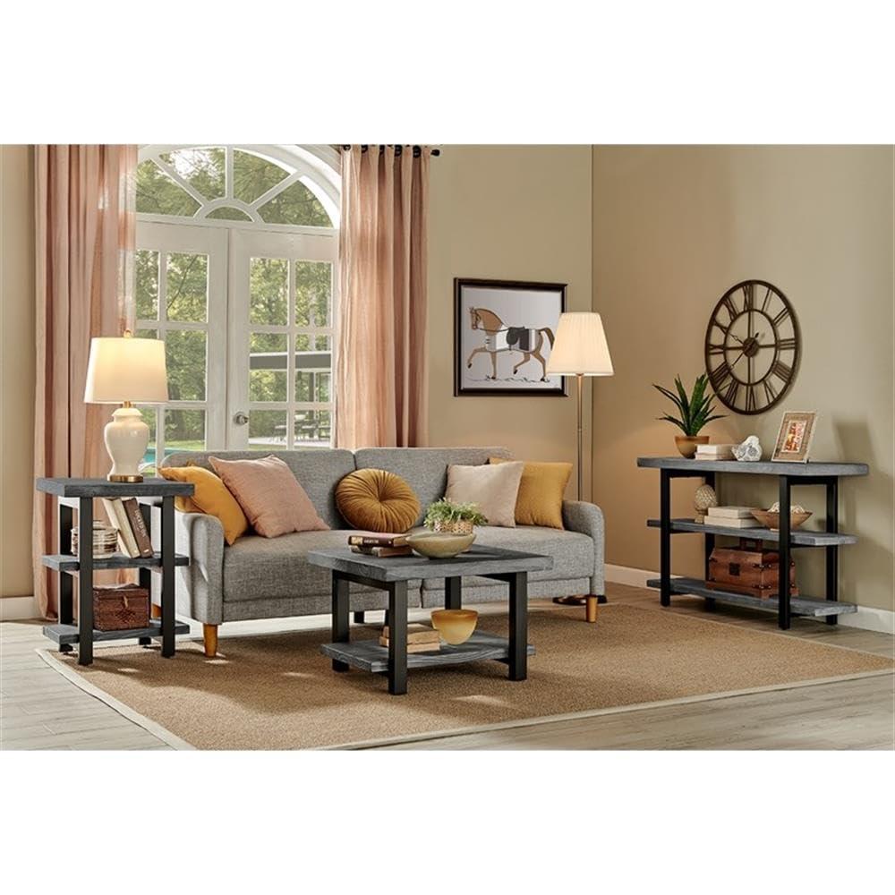 27" Pomona Metal and Reclaimed Wood Square Coffee Table Slate Gray - Alaterre Furniture