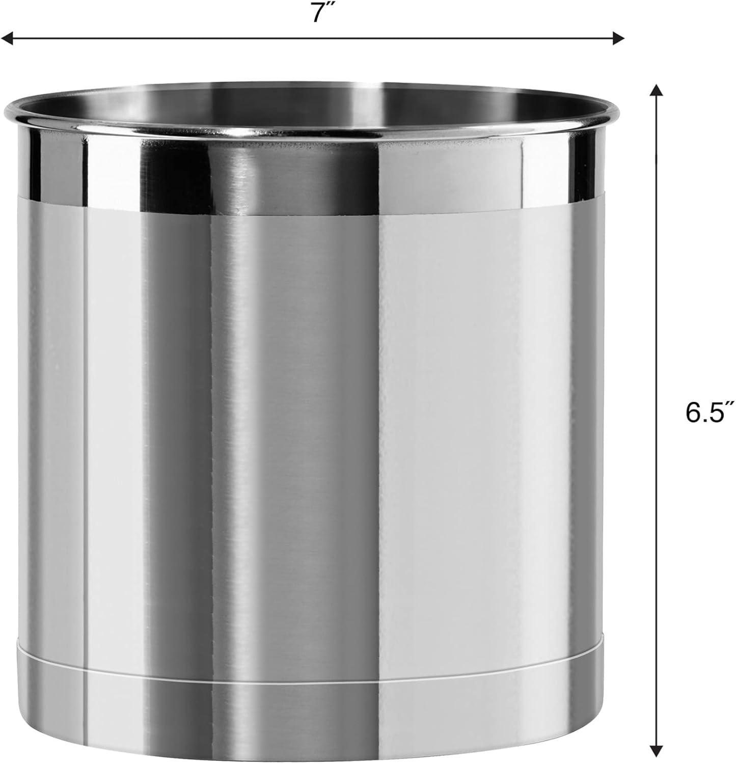 Oggi Stainless Steel Jumbo Utensil Holder - 7" Utensil Caddy, Weighted Base for Stability - Extra Large Utensil Crock and Countertop Utensil Organizer, Stainless Steel