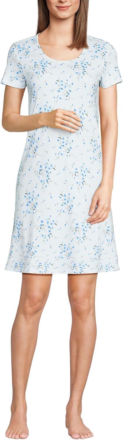 Lands' End Women's Cotton Short Sleeve Knee Length Nightgown - X Large - White Snow Drop Floral