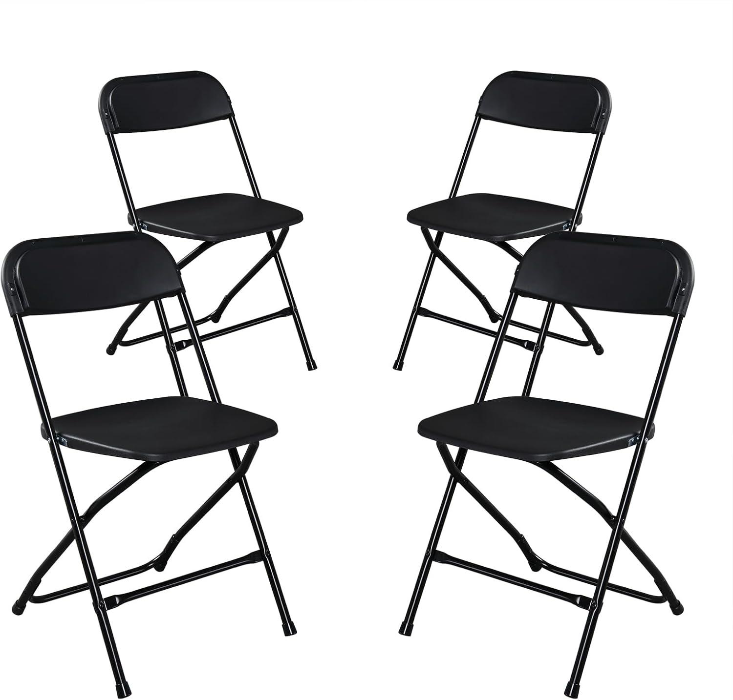 QuellQuest 4 Pack Black Folding Chairs, Portable Party Chairs, Plastic Folding Chair,Stackable Commercial Seats with Steel Frame for Office Wedding Party Patio Dinning Events, 350lbs Capacity