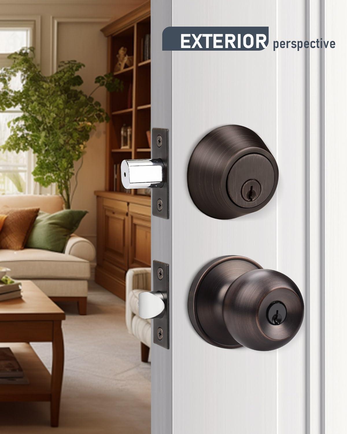 Oil Rubbed Bronze Stainless Steel Entry Door Lockset with Deadbolt, 4 Pack