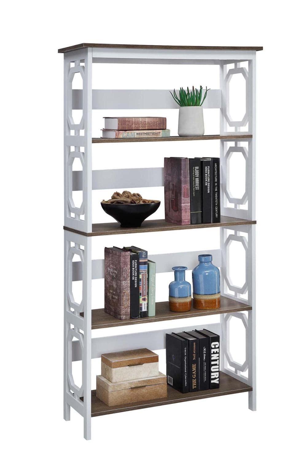 Convenience Concepts Omega 5 Tier Bookcase, Driftwood Shelves/White