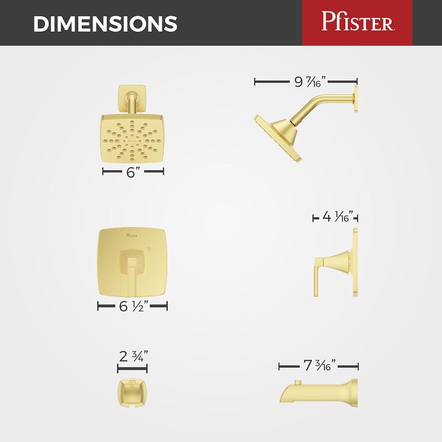 Vaneri Brushed Gold Square Wall Mounted Bathtub and Shower Faucet