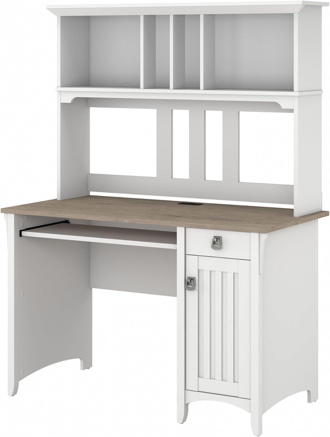 Salinas 47" Pure White and Shiplap Gray Mission Style Desk with Hutch