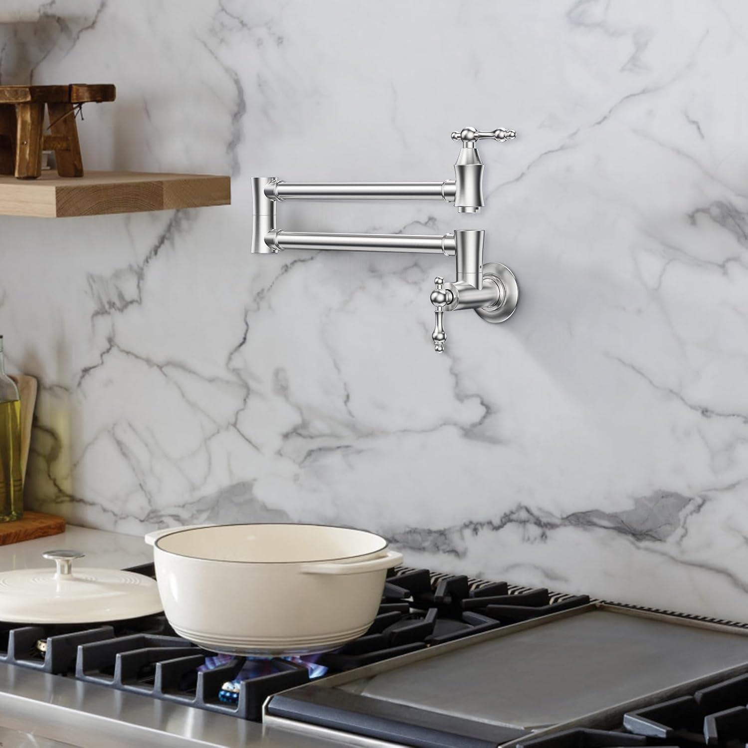 ARCORA AR7106800 ARCORA Wall Mounted Pot Filler Brass Folding Kitchen Faucet with 2 Handles