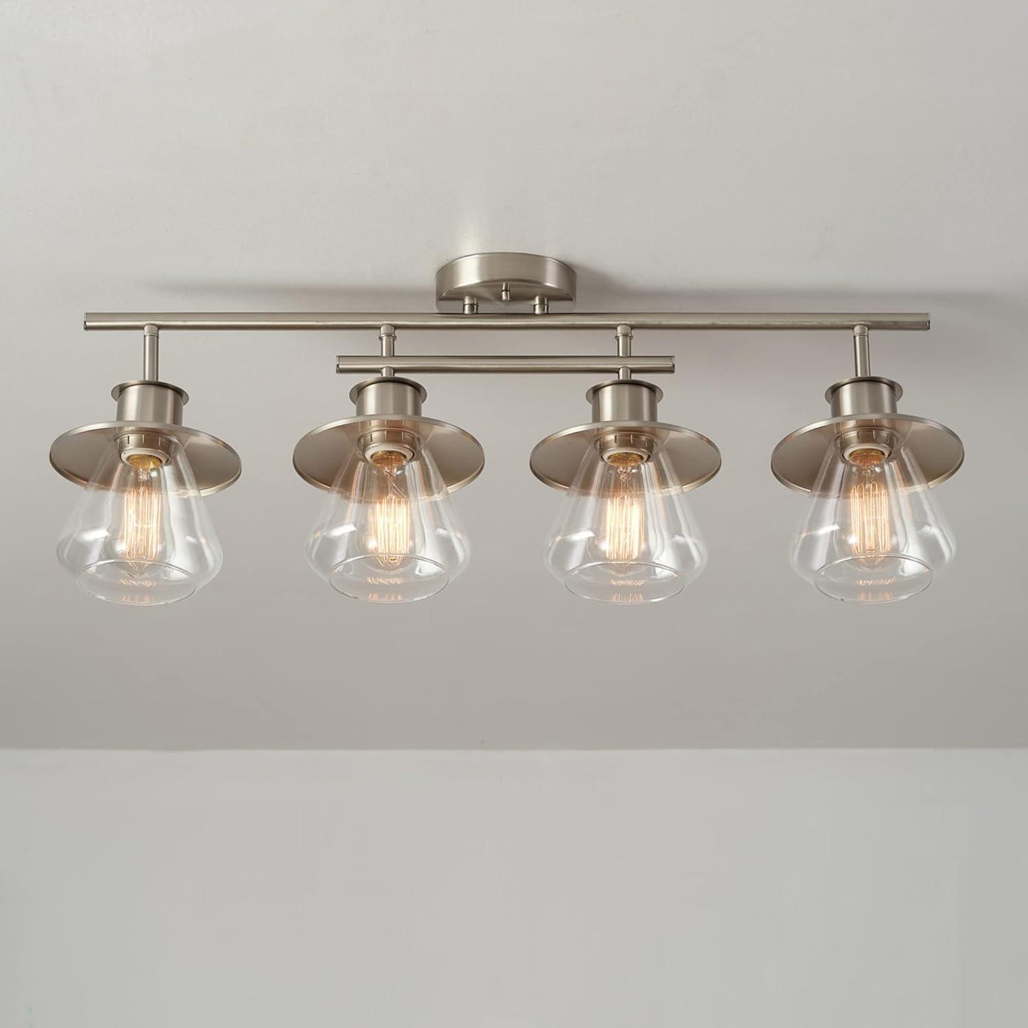 Globe Electric Nate 4-Light Brushed Nickel Track Lighting Kit with Clear Glass Shades, 57504