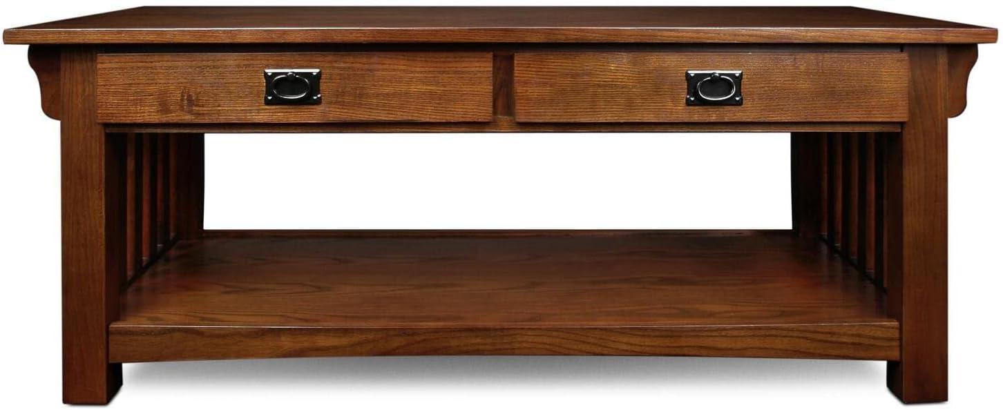 Mission Coffee Table With Drawers And Shelf - Medium Oak - Leick Home