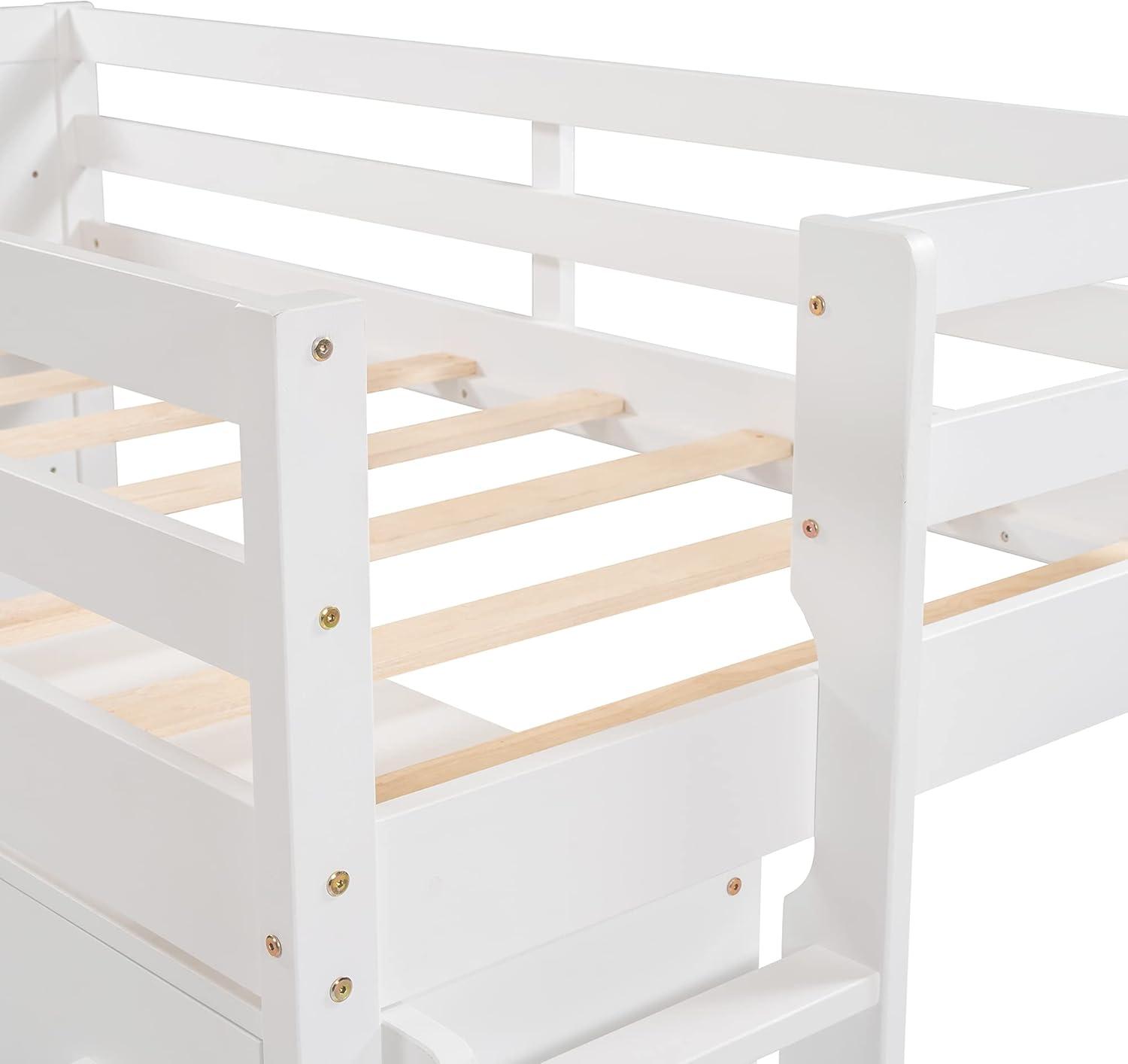 Harper & Bright Designs Low Loft Beds with Storage Drawers, Wooden Twin Loft Bed with Cabinet and Bedside Tray, Kids Loft Bed for Girls & Boys (Twin, White)
