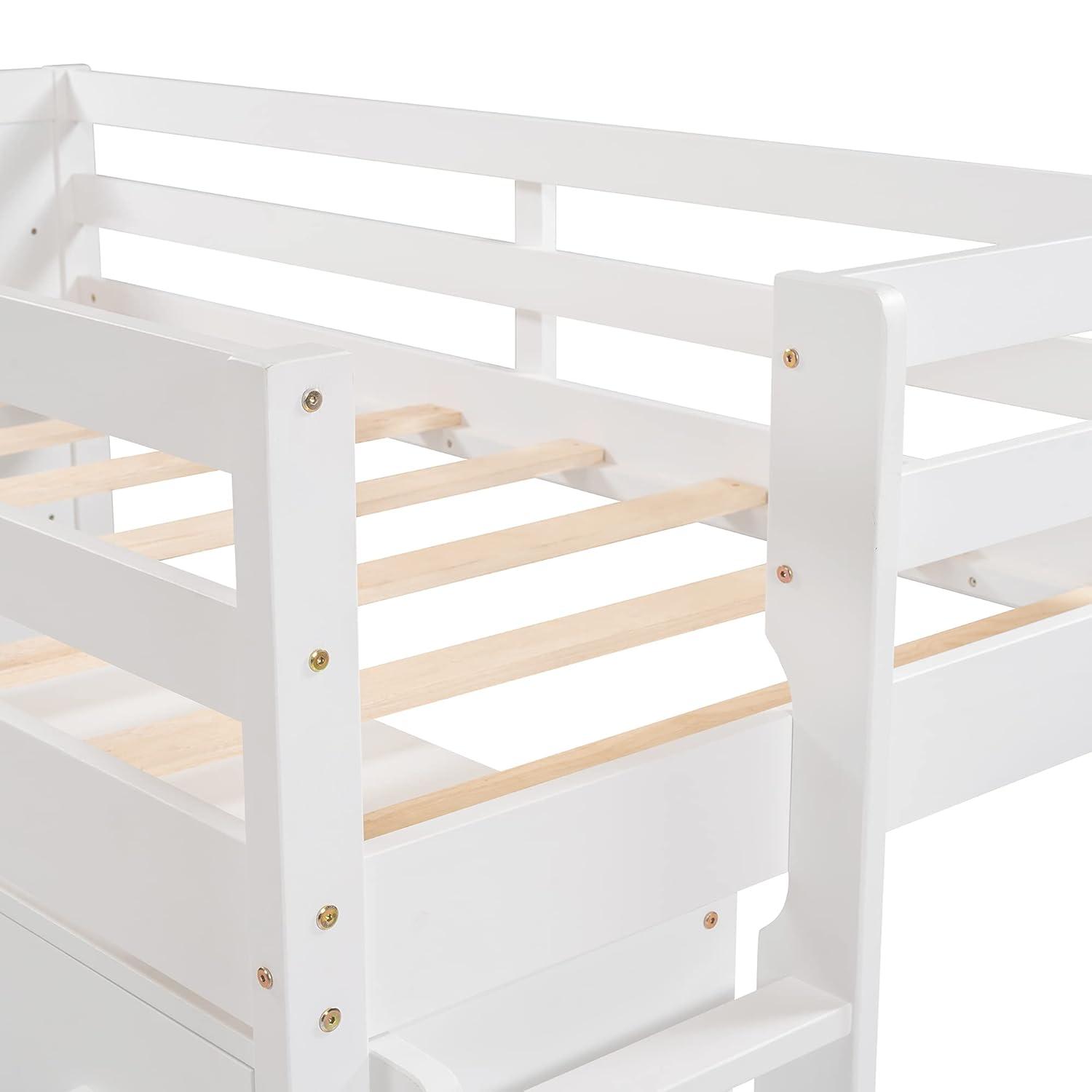 Harper & Bright Designs Low Loft Beds with Storage Drawers, Wooden Twin Loft Bed with Cabinet and Bedside Tray, Kids Loft Bed for Girls & Boys (Twin, White)