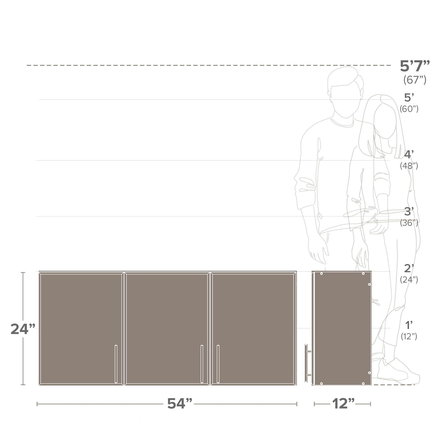 54" Elite Wall Cabinet Black - Prepac: Modern Laminated Storage, HangUps Collection, 2 Adjustable Shelves